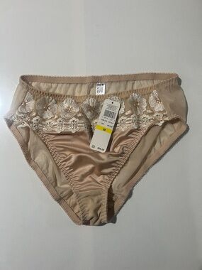 Wacoal Blush Satin Bikini with Metallic Floral Lace